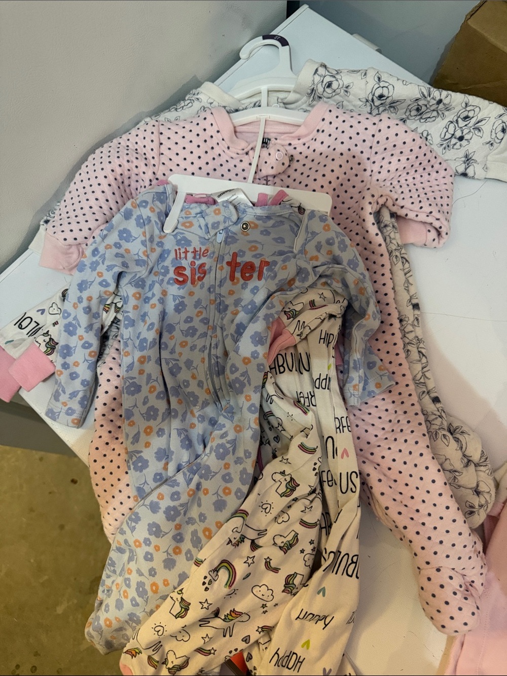 Baby Girl Floral "Little Sister" Zipper Footed Pajamas